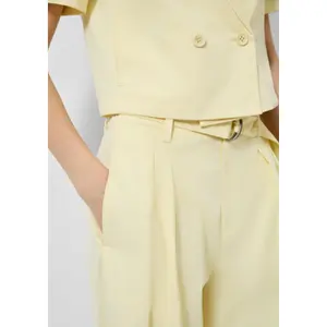 Women's Wide Pleated Fabric Trousers with Belt QS image-3