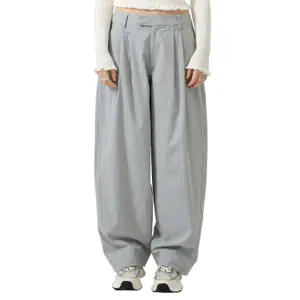 Women's Striped Tennis Barrel-Cut Trousers with Tapered Legs QS image-2