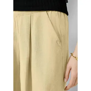 High-Waisted Linen Blend Culotte Trousers for Women QS image-3
