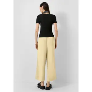 High-Waisted Linen Blend Culotte Trousers for Women QS image-4