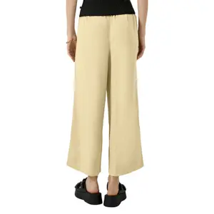 High-Waisted Linen Blend Culotte Trousers for Women QS image-5