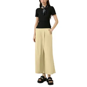 High-Waisted Linen Blend Culotte Trousers for Women QS image-6