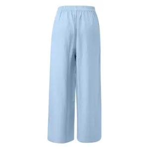 High-Waisted Linen Blend Culotte Trousers for Women QS image-1