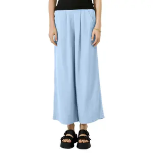High-Waisted Linen Blend Culotte Trousers for Women QS image-2