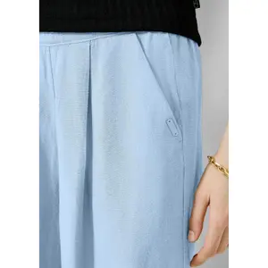 High-Waisted Linen Blend Culotte Trousers for Women QS image-3
