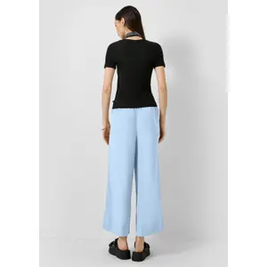High-Waisted Linen Blend Culotte Trousers for Women QS image-4