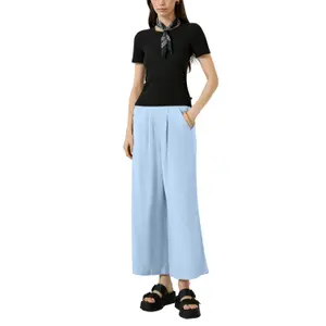 High-Waisted Linen Blend Culotte Trousers for Women QS image-6