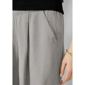 High-Waisted Linen Blend Culotte Trousers for Women QS image-3