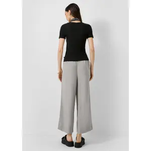 High-Waisted Linen Blend Culotte Trousers for Women QS image-4