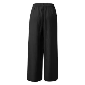 High-Waisted Linen Blend Culotte Trousers for Women QS image-1