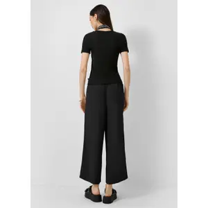High-Waisted Linen Blend Culotte Trousers for Women QS image-4
