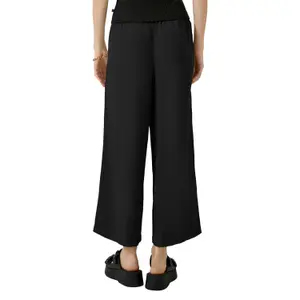 High-Waisted Linen Blend Culotte Trousers for Women QS image-5