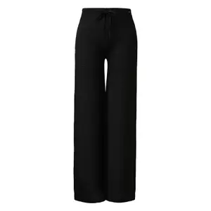 Wide Structured Fabric Trousers with Elastic Waist for Women QS image-0