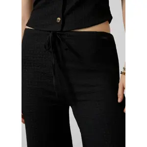 Wide Structured Fabric Trousers with Elastic Waist for Women QS image-3