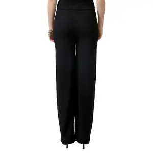 Wide Structured Fabric Trousers with Elastic Waist for Women QS image-5