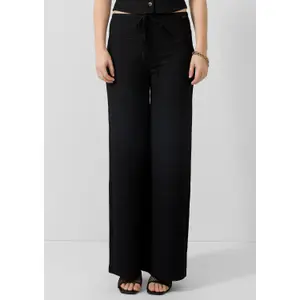 Wide Structured Fabric Trousers with Elastic Waist for Women QS image-6