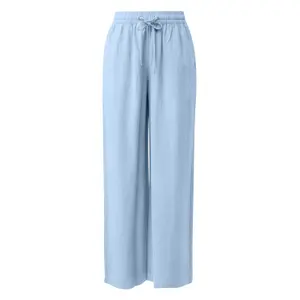Elasticated Waist Wide Leg Linen Blend Trousers Women's QS image-0