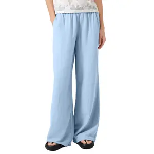 Elasticated Waist Wide Leg Linen Blend Trousers Women's QS image-2