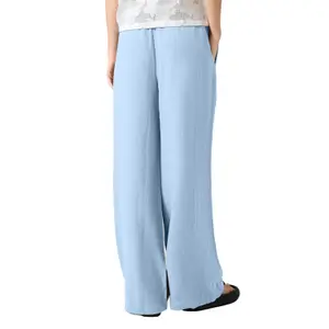 Elasticated Waist Wide Leg Linen Blend Trousers Women's QS image-5