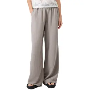 Elasticated Waist Wide Leg Linen Blend Trousers Women's QS image-2