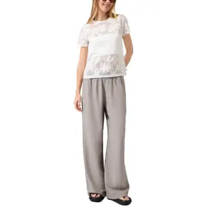 Elasticated Waist Wide Leg Linen Blend Trousers Women's QS image-6