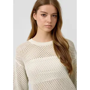 Dropped Shoulder Knit with Openwork Pattern Women's QS Regular Fit image-3