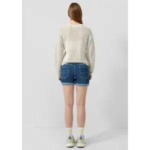 Dropped Shoulder Knit with Openwork Pattern Women's QS Regular Fit image-4