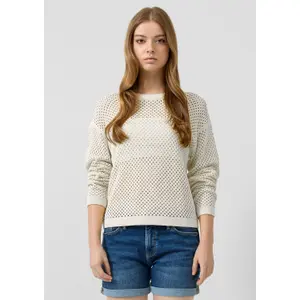 Dropped Shoulder Knit with Openwork Pattern Women's QS Regular Fit image-6