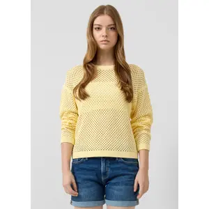 Dropped Shoulder Knit with Openwork Pattern Women's QS Regular Fit image-6