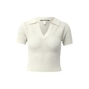 Womens Short Sleeve Polo Shirt with Openwork Pattern QS Slim Fit image-0