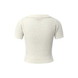 Womens Short Sleeve Polo Shirt with Openwork Pattern QS Slim Fit image-1
