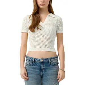 Womens Short Sleeve Polo Shirt with Openwork Pattern QS Slim Fit image-2