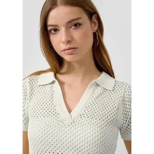 Womens Short Sleeve Polo Shirt with Openwork Pattern QS Slim Fit image-3