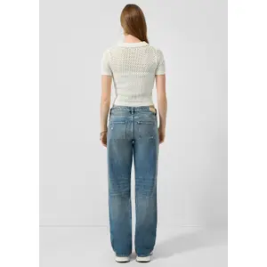 Womens Short Sleeve Polo Shirt with Openwork Pattern QS Slim Fit image-4