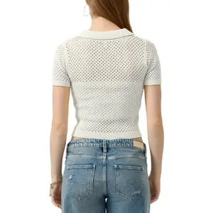 Womens Short Sleeve Polo Shirt with Openwork Pattern QS Slim Fit image-5