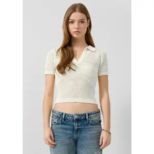 Womens Short Sleeve Polo Shirt with Openwork Pattern QS Slim Fit image-6