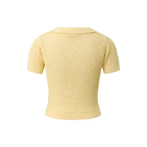 Womens Short Sleeve Polo Shirt with Openwork Pattern QS Slim Fit image-1