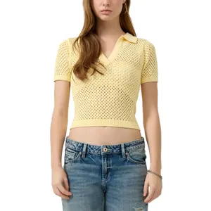 Womens Short Sleeve Polo Shirt with Openwork Pattern QS Slim Fit image-2