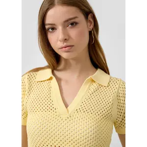 Womens Short Sleeve Polo Shirt with Openwork Pattern QS Slim Fit image-3