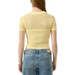 Womens Short Sleeve Polo Shirt with Openwork Pattern QS Slim Fit image-5