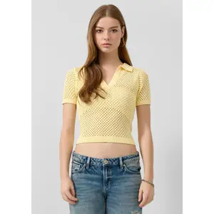 Womens Short Sleeve Polo Shirt with Openwork Pattern QS Slim Fit image-6