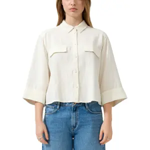 Linen Button-Up 3/4 Sleeve Women's Shirt QS image-2