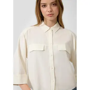 Linen Button-Up 3/4 Sleeve Women's Shirt QS image-3