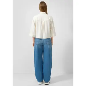 Linen Button-Up 3/4 Sleeve Women's Shirt QS image-4