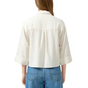 Linen Button-Up 3/4 Sleeve Women's Shirt QS image-5