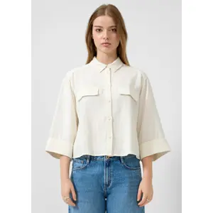 Linen Button-Up 3/4 Sleeve Women's Shirt QS image-6