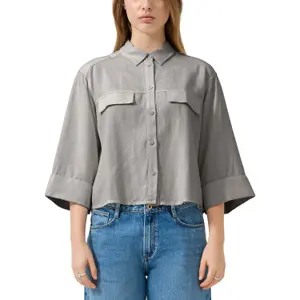 Linen Button-Up 3/4 Sleeve Women's Shirt QS image-2