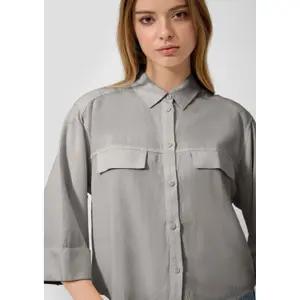 Linen Button-Up 3/4 Sleeve Women's Shirt QS image-3