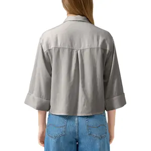 Linen Button-Up 3/4 Sleeve Women's Shirt QS image-5