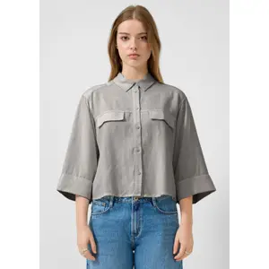 Linen Button-Up 3/4 Sleeve Women's Shirt QS image-6